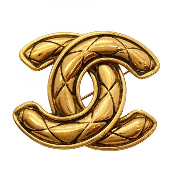 Chanel Coco Mark Matelasse Brooch, GP Plated Gold, Women's, P1229702 - Picture 1 of 10
